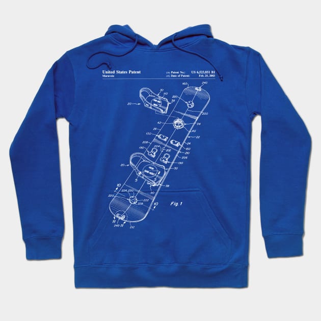 Snowboard Patent - Snowboarding Art - Blueprint Hoodie by patentpress